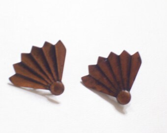 Rebajes Earrings, Vintage Copper Floral Earrings, Vintage Rebajes Floral Earrings, Rebajes Fan Earrings, Copper Screwback Earrings