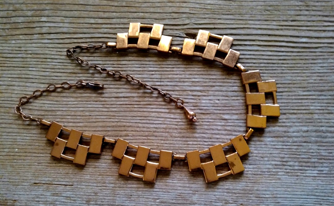 Rare Vintage RENOIR Copper Bold Modernist Geometric Necklace, Renoir