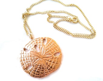 Vintage Coppercraft Guild Copper Sand Dollar Pendant Necklace, Gold Plated Chain