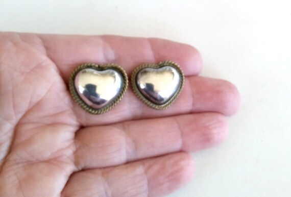 Vintage LATON Sterling Brass Heart Earrings, Lato… - image 2