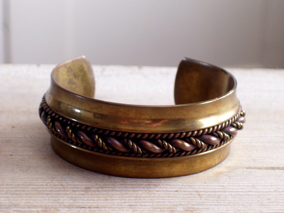Wide Brass Cuff Vintage Brass Bracelet Brass Copper Twist Etsy