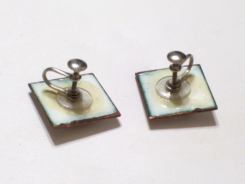 Vintage Copper Enamel Fused Glass Bubble Modernist Abstract Screwback Earrings Vintage Copper Denning Earrings Kay Denning Jewelry