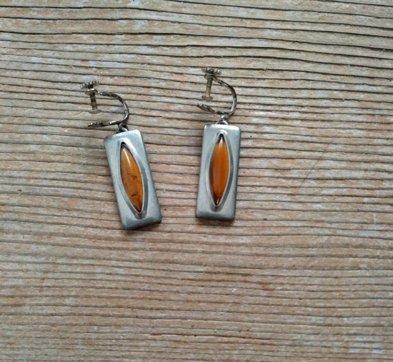 Jorgen Jensen Earrings, Vintage Pewter Dangle Ear… - image 1