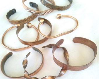 Vintage Copper Cuff Bracelet Lot of 9, Unisex & Women's Cuffs, Various Styles