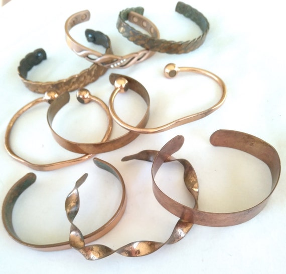 Vintage Copper Cuff Bracelet Lot of 9, Unisex & W… - image 1