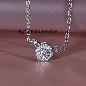 Round Cut Halo Lab Grown Diamond Pendant With Chain, Wedding Pendant Necklace For Bridal, Solid 925 Silver Solitaire Diamond Halo Pendant .