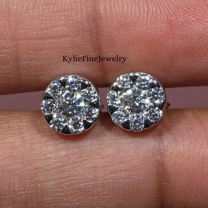 Round Diamond Earrings, 14k White Gold Diamond Studs Earrings, Floral Cluster Diamond Earrings, Minimalist Diamond, Cluster Diamond Earrings