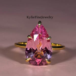 Flawless 7 CT Pear Cut Pink Sapphire Gemstone Ring, Sophistic 5 Claw Setting, Fineness 10K Gold Dainty Statement Promise Ring Gift for Her
