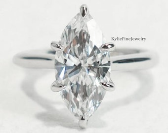 Anello di fidanzamento solitario con moissanite marquise da 2,50 carati, incastonatura a tulipano, anello di fidanzamento per donna, anello per anniversario, anello con vestibilità comoda