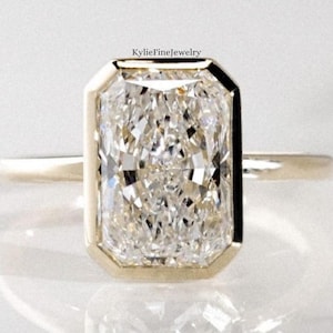 14K Solid Gold Wedding Ring, Radiant Cut Moissanite Engagement Ring, Full Bezel Set Ring, Solitaire Diamond Promise Ring, Anniversary Gift