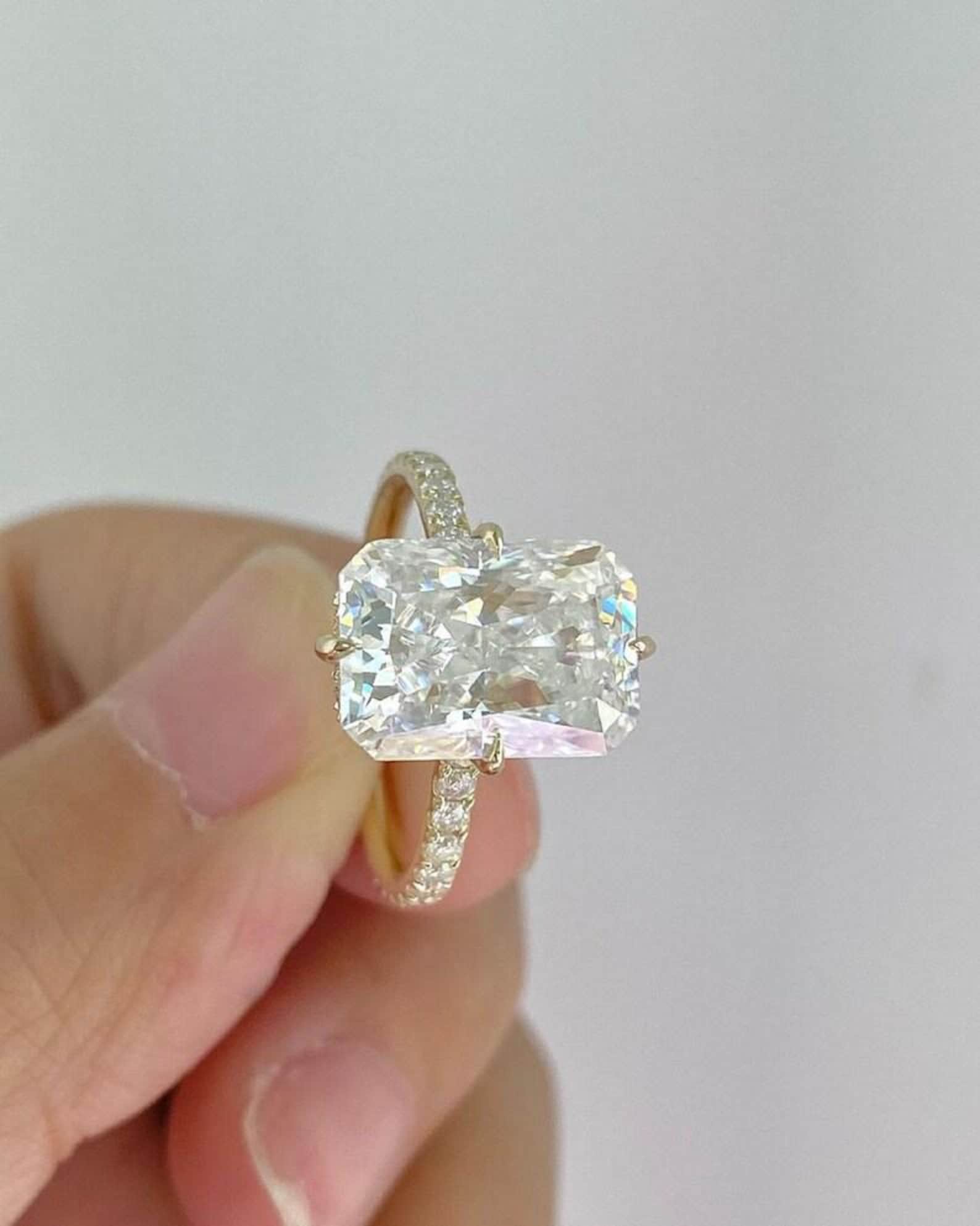 4.00 CT Radiant Cut Moissanite Engagement Ring / Hidden Halo 10k/14k ...