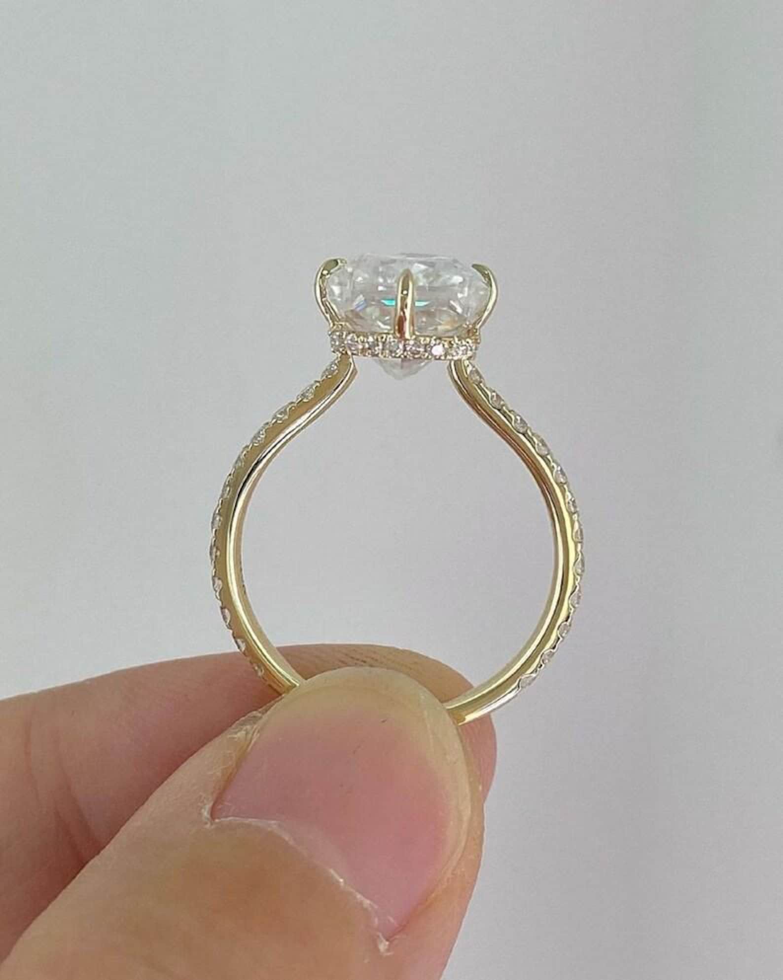 4.00 CT Radiant Cut Moissanite Engagement Ring / Hidden Halo 10k/14k ...