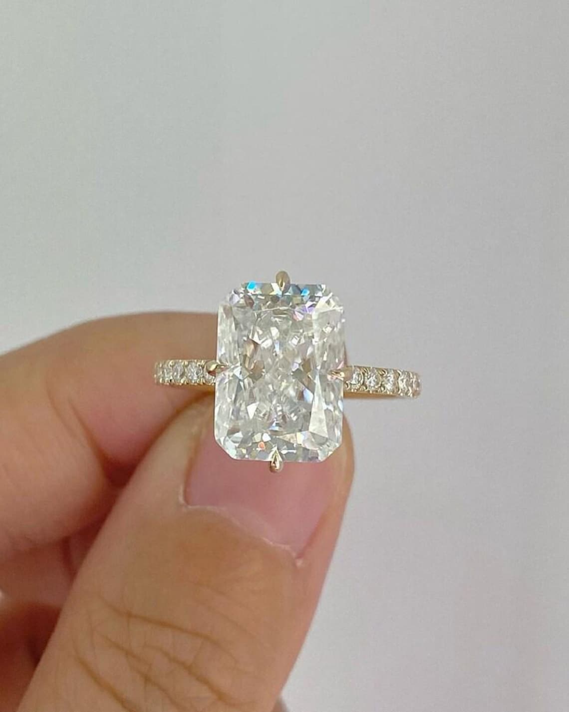 4.00 CT Radiant Cut Moissanite Engagement Ring / Hidden Halo 10k/14k ...