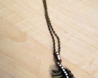 Bronze Feather Necklace - With Rhinestones