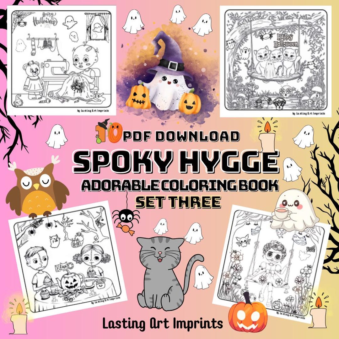 Spooky Hygge Coloring Pages SET THREE 10 Adorable & Cozy Halloween Pages-instant Download PDF by ...