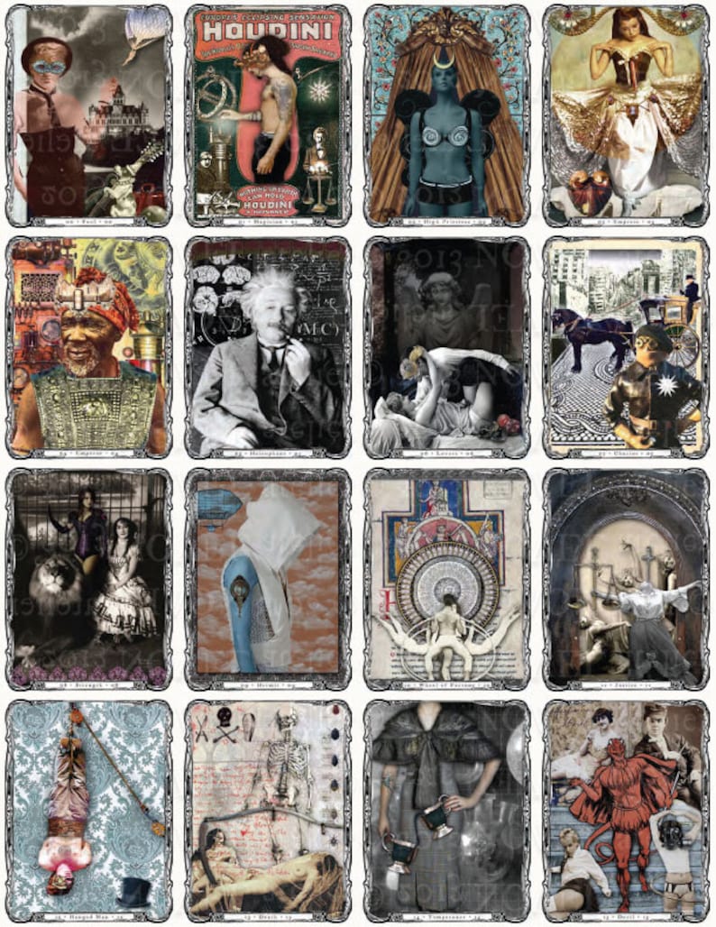 Digital Tarot Deck DIY downloadSteampunk postmodern collage cards image 1