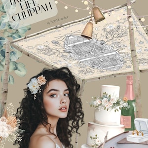 Tree of Life Wedding Chuppah Canopy – Crafted with Love Hand-Illustrated Organic Natural Fabric image 2