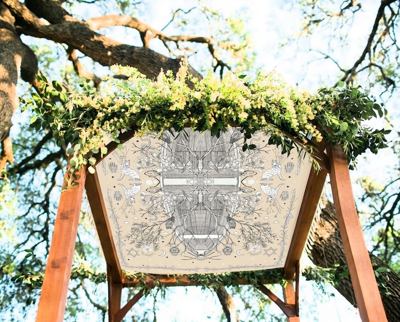 Tree of Life Wedding Chuppah Canopy – Crafted with Love Hand-Illustrated Organic Natural Fabric image 3