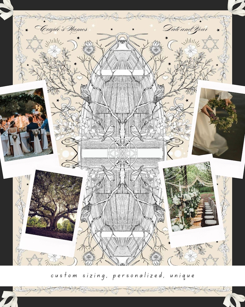Tree of Life Wedding Chuppah Canopy – Crafted with Love Hand-Illustrated Organic Natural Fabric image 12