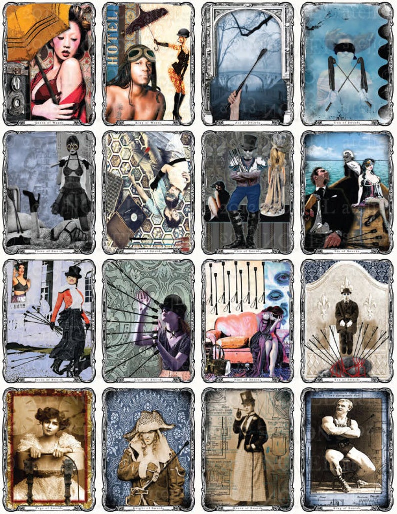 Digital Tarot Deck DIY downloadSteampunk postmodern collage cards image 4