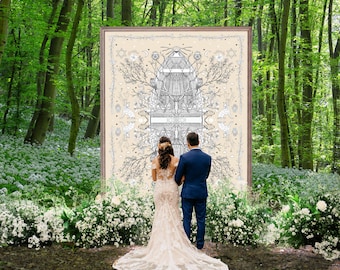 Organic Tree of Life Wedding Chuppah Canopy – Crafted with Love Hand-Illustrated Organic Cotton