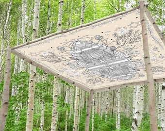 Tree of Life Wedding Chuppah Canopy – Crafted with Love Hand-Illustrated Organic Cotton