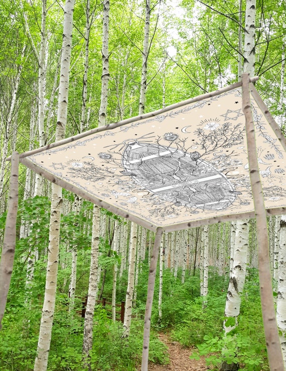 Tree of Life Wedding Chuppah Canopy – Crafted with Love Hand-Illustrated Organic Cotton