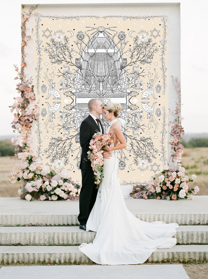 Cloth Chuppah Wedding Canopy Wall Hanging Boho Tree of Life Poly Georgette image 1