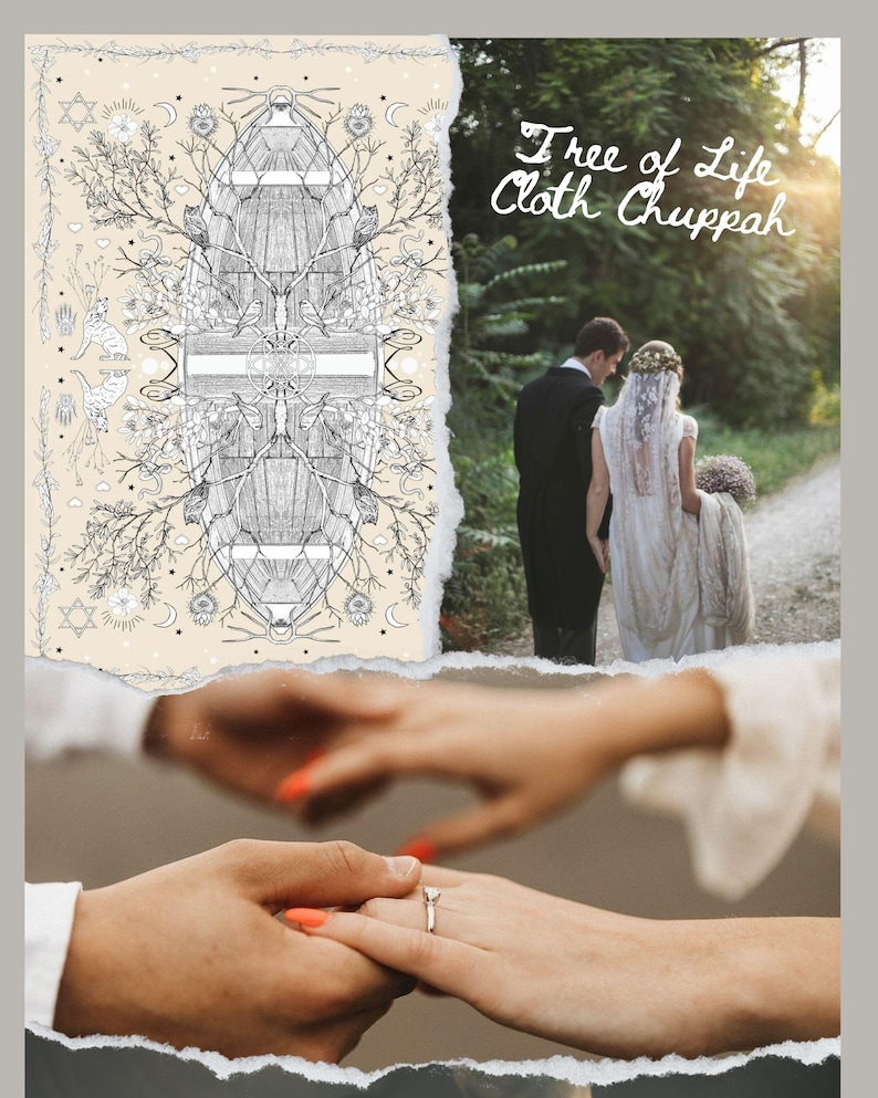 Tree of Life Wedding Chuppah Canopy – Crafted with Love Hand-Illustrated Organic Natural Fabric image 5