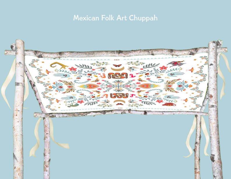 Artisan Wedding Chuppah Canopy – Personalized Fabric Chuppah – 9 Signature Designs Mexican Folk Art