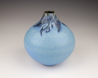 Blue and Black Hand Carved Pottery Ceramic Decorative Vessel Vase