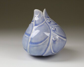 Tilted periwinkle blue purple porcelain ceramic pottery bud vase with screws