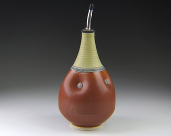 31 Oz. Rust and Olive Green Pouring Bottle for Olive Oil, Balsamic, Alcohol, Soap as Wedding or Housewarming Gift Pottery