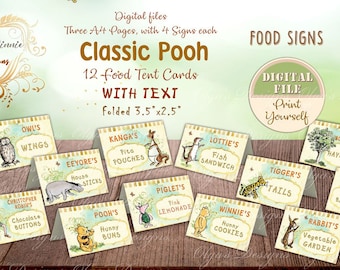 Classic Winnie the Pooh and Friends Food Tent Cards, Winnie the Pooh Birthday Party, Winnie the Pooh Food cards tents, Winnie Party Decor