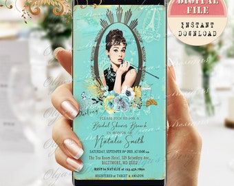 Breakfast at Tiffany's Bridal Shower Brunch Mobile Invitation Personalised, Bride & Co. iPhone Invitation, Bridal Shower e-invitation