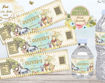 Classic Winnie the Pooh Water Bottle Labels, Winnie the Pooh Water Bottle Birthday Party Decor, Pooh Baby Shower Printable Favors 03