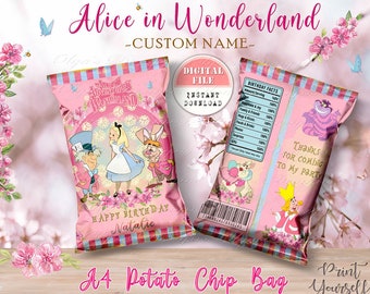 Classic Alice in Wonderland Potato Chip Bag, Personalized Mad Tea Party Favors, Alice Birthday Party No 17, Birthday Party Favors