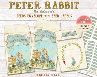 Peter Rabbit Seeds Packet, Mr. McGregor&#39;s Garden Seeds,  Peter Rabbit Seeds Packet Birthday Party Favors, Bunny Tea Favors Digital Files PR4