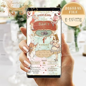 Alice nel Paese delle Meraviglie Compleanno Invito, Onederland 1st Birthday Invitation, Mad Tea Party Invitation, Alice iPhone invito No 3 File digitale