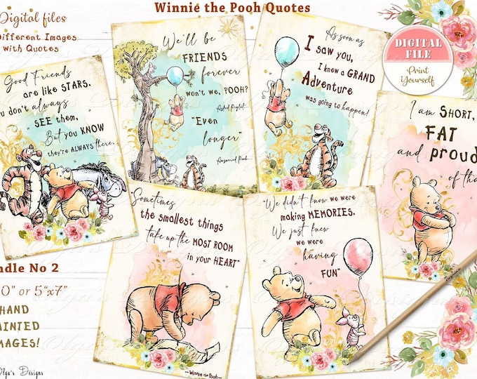 Classic Winnie the Pooh Quotes Bundle No 2, Set of 6 Different Prints ...