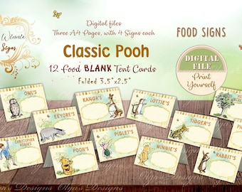 Classic Winnie the Pooh BLANK Food Tent Cards Non-Editable, Winnie the Pooh Birthday Party, Pooh Food Cards Tents, Winnie Party Decor, 02