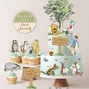 Klassieke Winnie de Poeh en Vrienden Cake Toppers, Winnie de Poeh Verjaardagsfeestje, Winnie de Poeh Cut Outs, Winnie Party Decorations 02