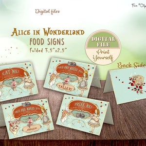 Alice im Wunderland Food-Zeltkarten, Onederland-Geburtstagsparty-Food-Schildern, Mad Tea-Party-Dekor, Alice-Babyparty-Food-Karten, Printable Nr. 3