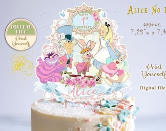 Alice in Wonderland Cake Topper, Onederland Party Centerpiece (Digital File)