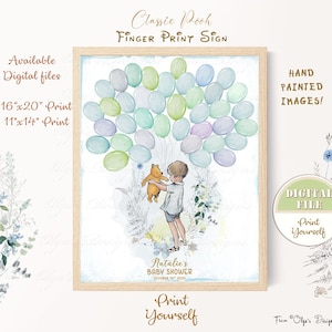 Signatur-Gästebuch, personalisiertes klassisches Winnie the Pooh Baby Shower Fingerabdruck Zeichen, Winnie Gästebuch Fingerabdruck, Pooh Baby Shower, 08
