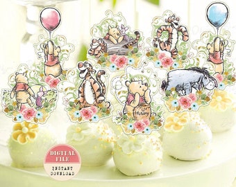 Winnie the Pooh Cupcake Toppers, Classic Party Decor (Printable file)