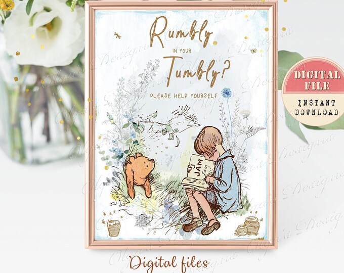 RUMBLY TUMBLY Winnie the Pooh Bear PRINT Perfect for Baby Shower Gift ...