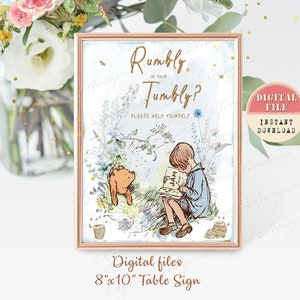 Rumbly in your Tumbly Classic Winnie the Pooh Baby Shower Table Sign, Pooh Party Sign, Pooh Birthday & Baby Shower Decor, 8&quot;x10&quot; Digital 08