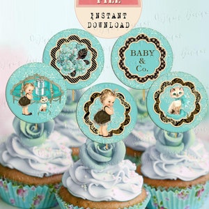 Baby and Co. Baby Shower Cake Toppers, Baby and Co. Welcome Baby Shower, Breakfast at Tiffany&#39;s Baby Shower Decor, Blue Paris Baby Shower