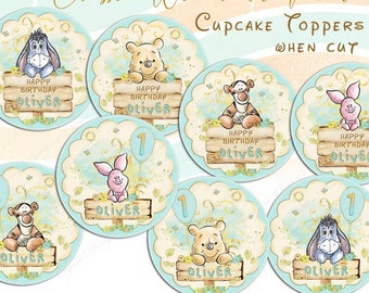Personalized Winnie the Pooh Birthday Cupcake Toppers (Digital Files)